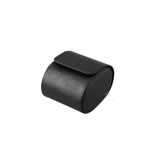 Watch Travel Case (Black). A black leather watch travel case is shown in a studio shot against a white background.